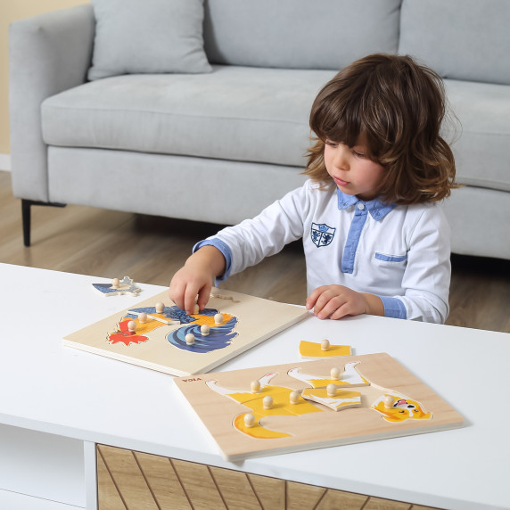 VIGA Wooden Montessori Puzzle Rooster with Pins