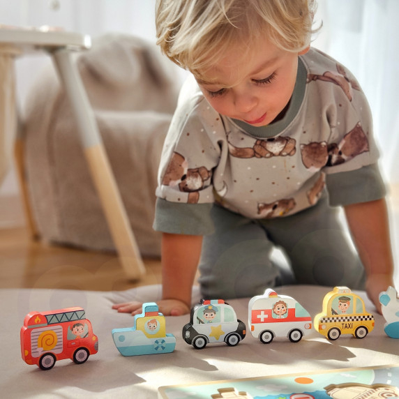 TOOKY TOY Wooden Montessori Puzzle Vehicles Cars Plane Ship City Match Shapes