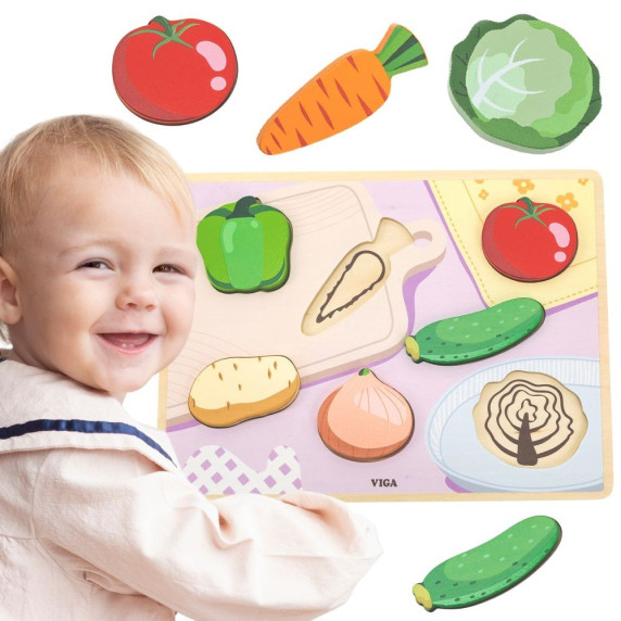 VIGA Wooden Puzzle Montessori 2-in-1 Vegetable Figures