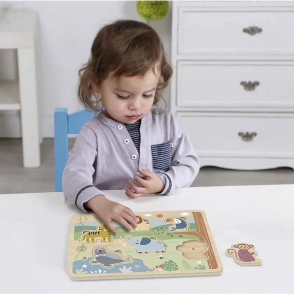 TOOKY TOY Wooden Puzzle Montessori Interactive Sound Puzzle Wild Animals Safari