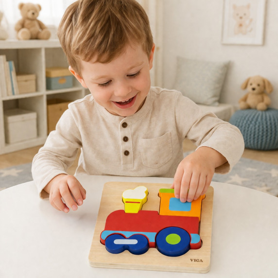 VIGA Wooden Montessori Educational Puzzle Train