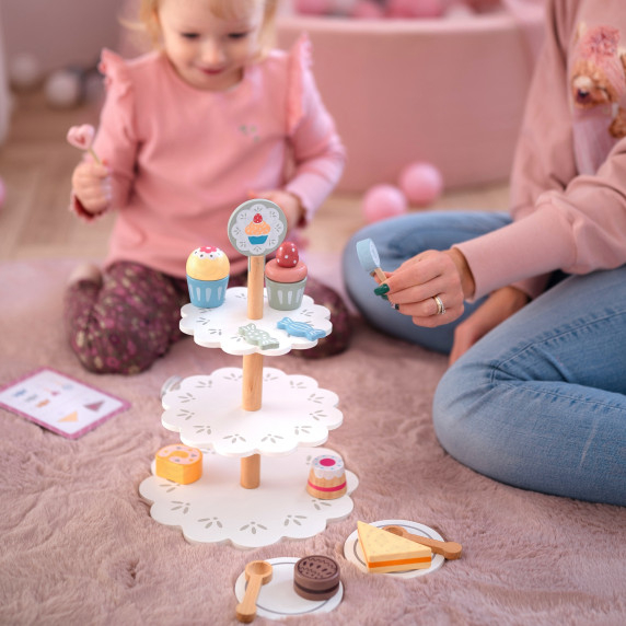 TOOKY TOY Sweets Platter Wooden Stand Cupcakes Cakes