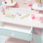 VIGA Large Wooden Dressing Table in White and Pink with Mirror and Chair