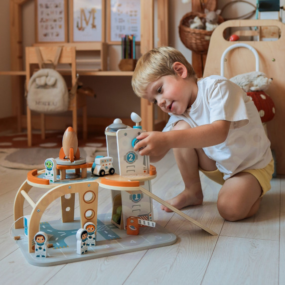 TOOKY TOY Wooden Space Parking Space Station
