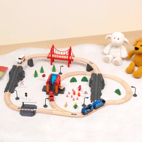 Tooky Toy Wooden Electric Train Fire Department Sound Effects 70 pcs FSC