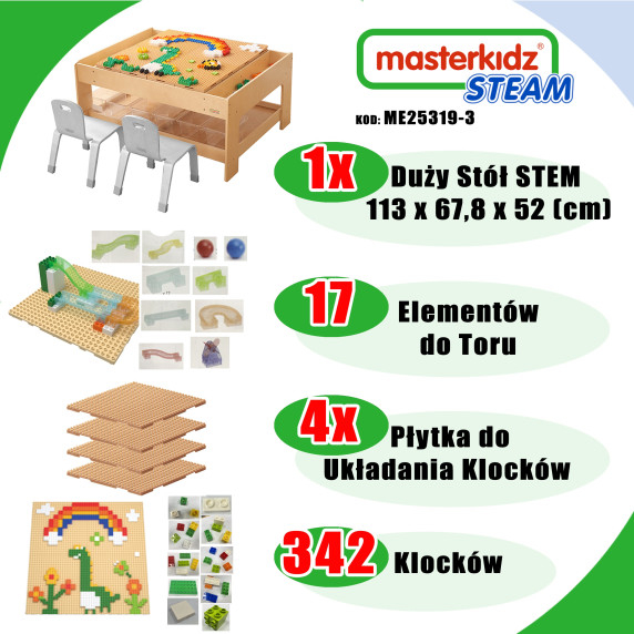 MASTERKIDZ Wooden Educational Table + STEM WALL ACCESSORIES + 359 pcs.