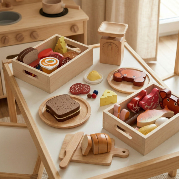VIGA Wooden Food Box Set for Breakfast, Fish, Meat, Dairy