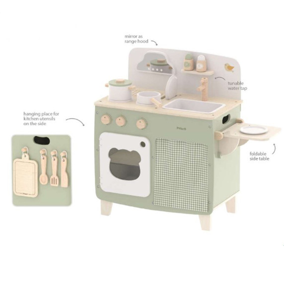 VIGA PolarB Large Wooden Kitchen with Folding Countertop + Curtain Cabinet