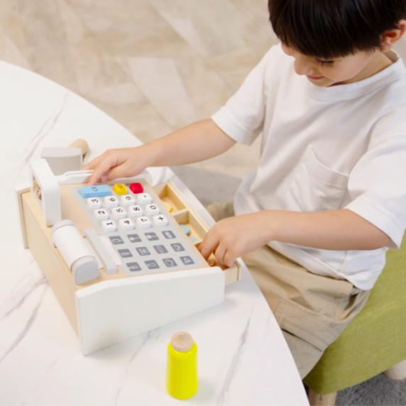 VIGA Wooden Cash Register Gray and White