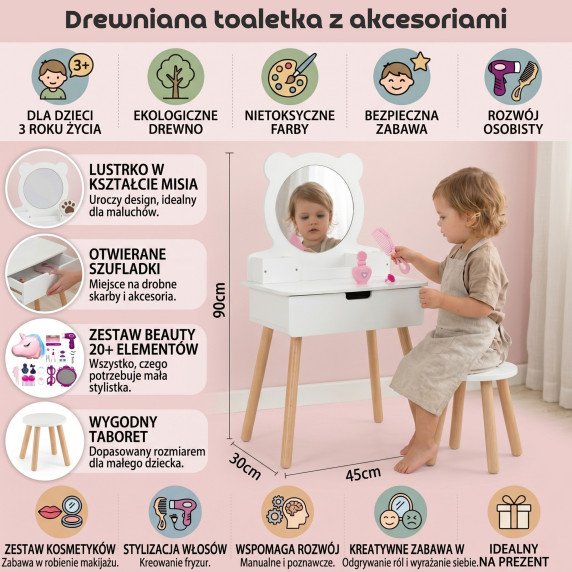 VIGA White Dressing Table + Salon-Style Accessories Set
