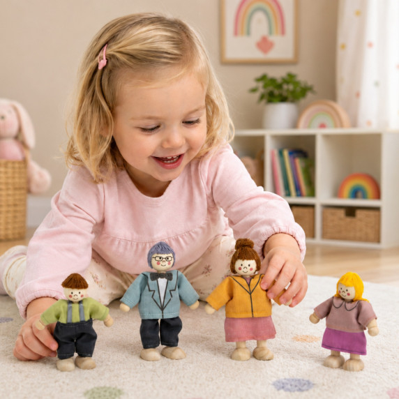 VIGA Set of Wooden Dolls with Cloth Clothes 4 pcs