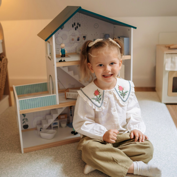 TOOKY TOY Large Wooden Dollhouse + FSC Figures