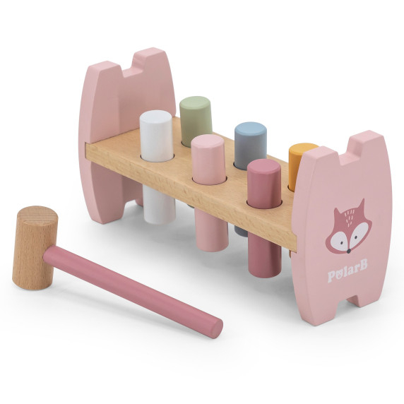 Viga PolarB Wooden Punching Toy with Hammer Fox Montessori