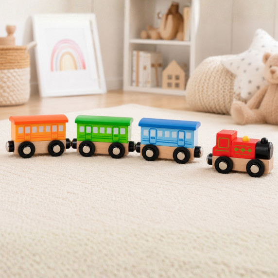 VIGA WOODEN MAGNETIC TRAIN CARRIAGES CHUCK TRAIN LOCOMOTIVE 3+