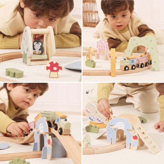 VIGA Wooden Train for Children Track 62 pieces