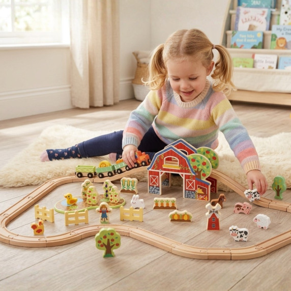 TOOKY TOY Wooden Farm Train Set 48 pcs.