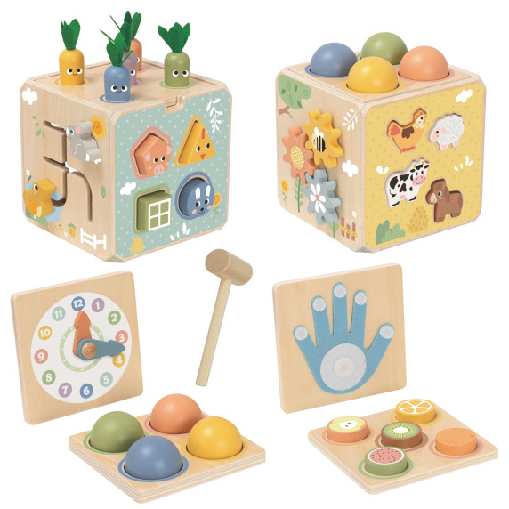 TOOKY TOY Wooden Spring Educational Cube 5-in-1