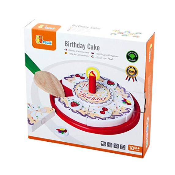 VIGA Birthday Cake Wooden Cutting Set with Velcro
