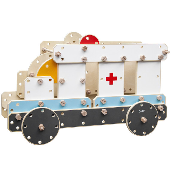 CLASSIC WORLD EDU Huge Wooden Construction Blocks Set Vehicles Ambulance 124 pcs.