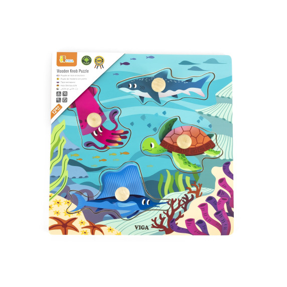 VIGA Wooden Puzzle with Pins Sea Animals Water