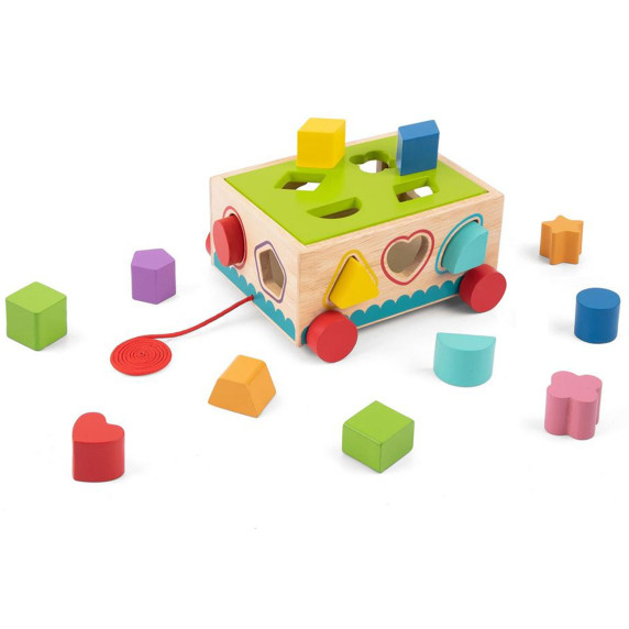 TOOKY TOY Wooden Sorter Cart Blocks 16 pcs.