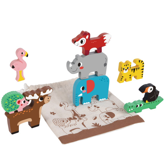 TOOKY TOY Wooden Blocks Puzzle Animals Montessori 9 pcs.