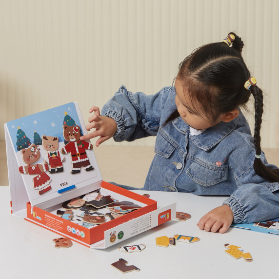 VIGA Wooden Magnetic Puzzle Bear Family