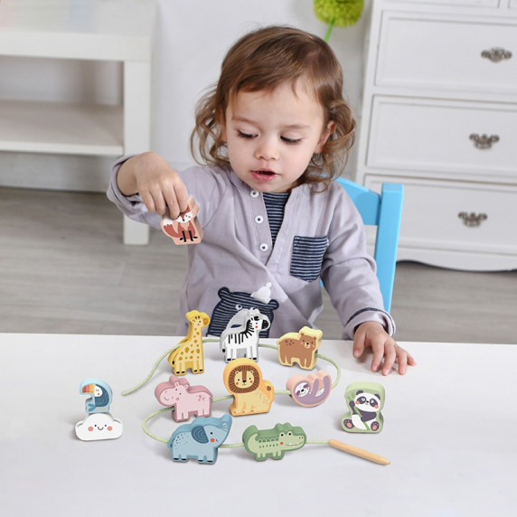 TOOKY TOY Wooden Threading Blocks ZOO