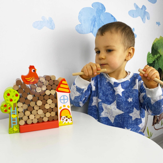 TOOKY TOY Arcade Game Falling Hen Wooden Farm