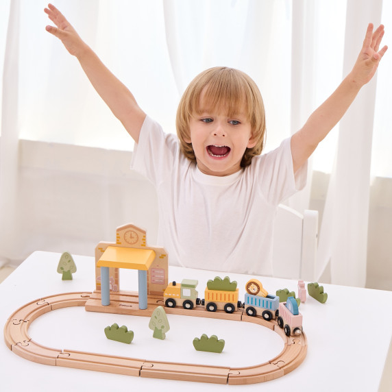 Viga PolarB Wooden Train Set 30 pcs.