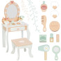 TOOKY TOY Wooden Dressing Table with Chair, Accessories, Mirror with LED Lighting + Cosmetics