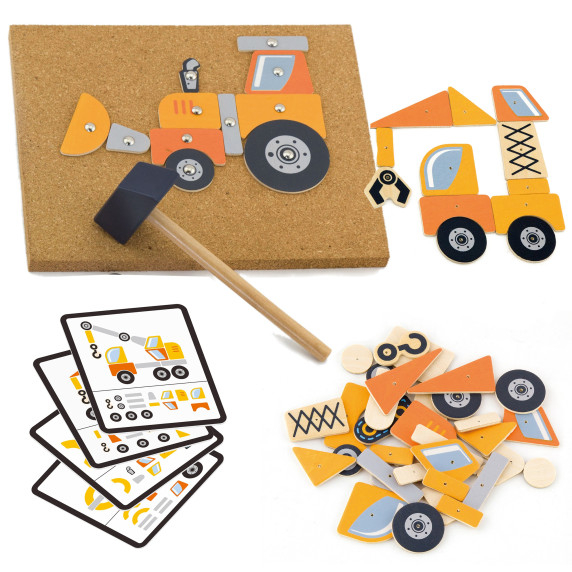 VIGA Wooden Nailing Toy Construction Vehicles 45 Pieces Montessori