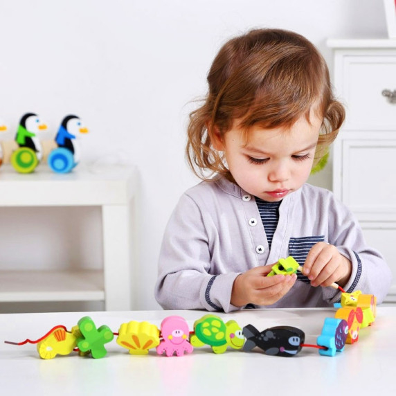 TOOKY TOY Wooden Beads Threading Blocks Sea Animals 13 pcs.