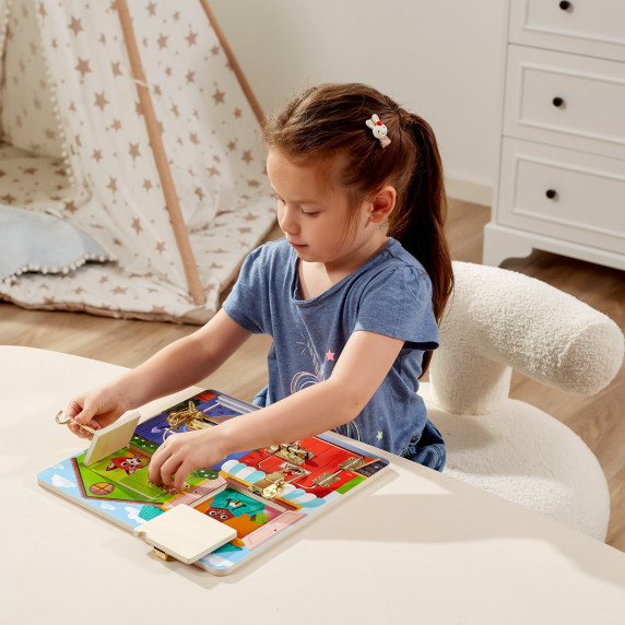 VIGA Wooden Manipulative Board for Opening Locks and Latches Montessori House