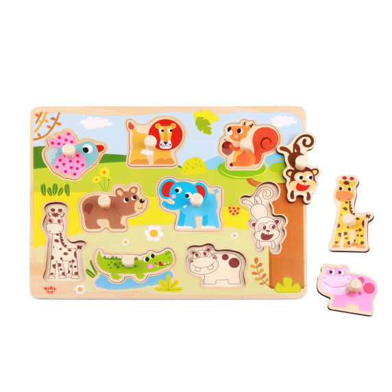 TOOKY TOY Wooden Montessori Puzzle Animals with Matching Pins