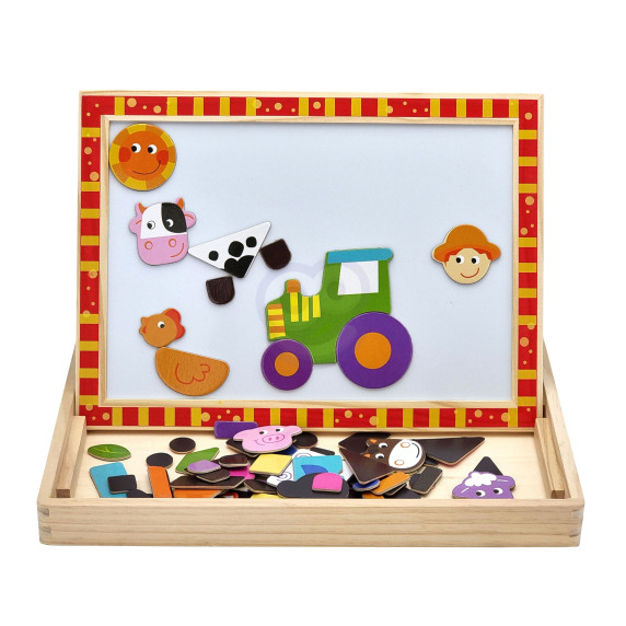 TOOKY TOY Wooden Double-Sided Puzzle Board Magnetic Puzzle Farm
