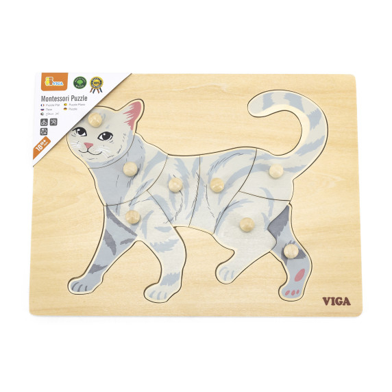 VIGA Wooden Montessori Puzzle Cat with Pins