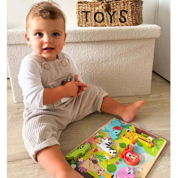 TOOKY TOY Wooden Montessori Puzzle Zoo Safari Animals Match Shapes