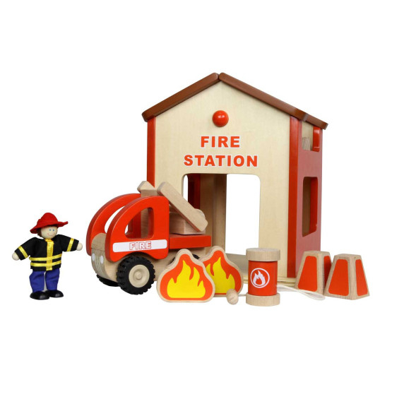 MASTERKIDZ Mini Fire Station Wooden Set
