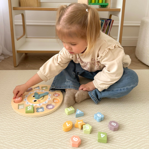 TOOKY TOY Wooden Clock Educational Toy Learning Time Shapes