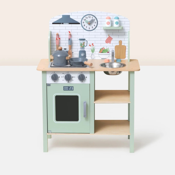 TOOKY TOY Green Wooden Kitchen with Accessories