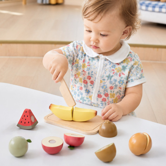 Viga Wooden Fruit Chopping Board Knife PolarB Educational Toy
