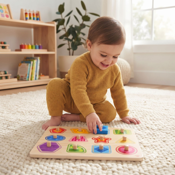 TOOKY TOY Puzzle Montessori Shape Learning Puzzle with Pushpins