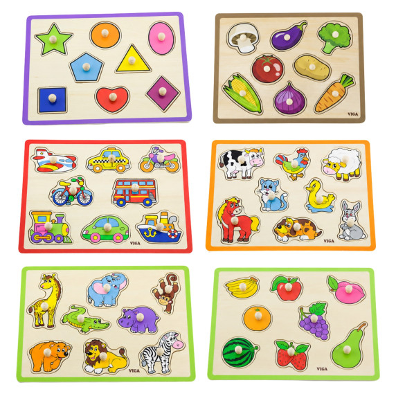 VIGA Wooden Puzzle with Handles and Shelf 7 pcs.
