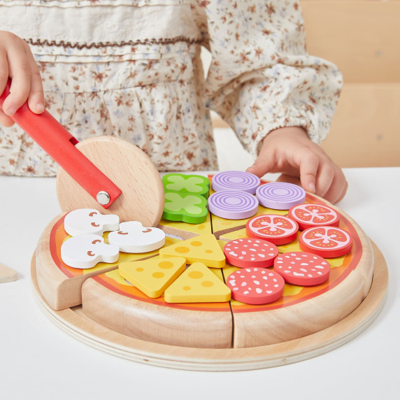 VIGA Wooden Pizza Slicer Kitchen Set 27 Pieces for Children 18M+