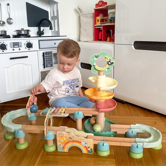 TOOKY TOY Wooden Musical Ball Track 44 Pieces Pastel