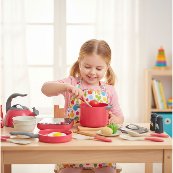 WOOPIE Little Chef's Set Induction Pots Frying Pan Kettle Pink 30 pcs.