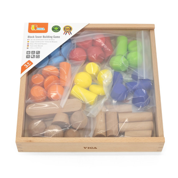 VIGA Wooden Geometric Blocks Puzzle 52 pcs.
