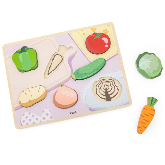 VIGA Wooden Puzzle Montessori 2-in-1 Vegetable Figures
