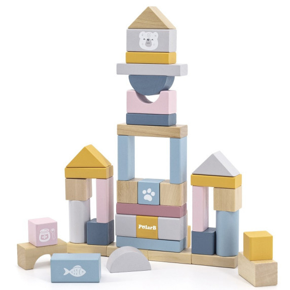 VIGA PolarB Set of wooden blocks in a bucket - 60 pieces